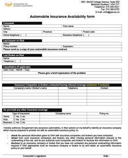 Automobile Insurance Availability form